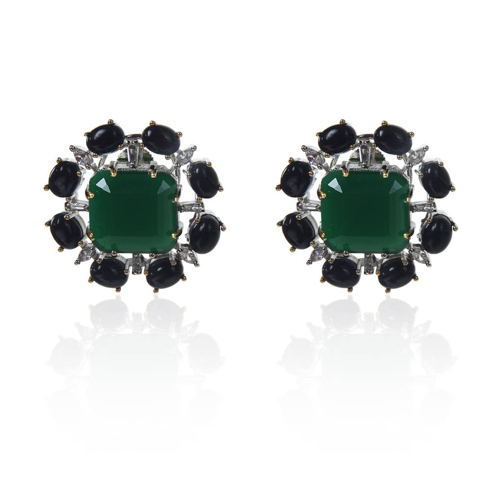 Black Onyx And Green Tops Earrings