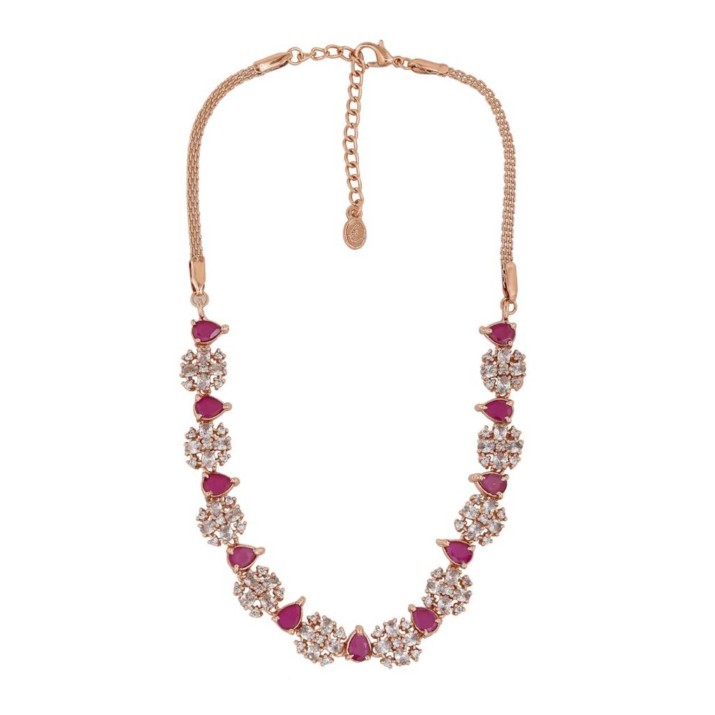 Estele Rose Gold Plated Cz Trendy Designer Necklace Set With Pink Crystals For Women