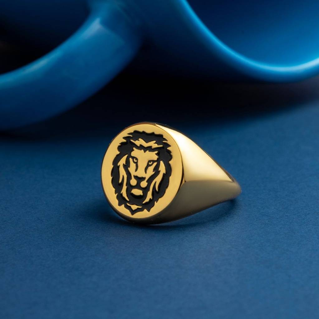 Regal Lion Gold Plated 925 Silver Men’S Adjustable Ring : M-RNG-40436-G-1MIC