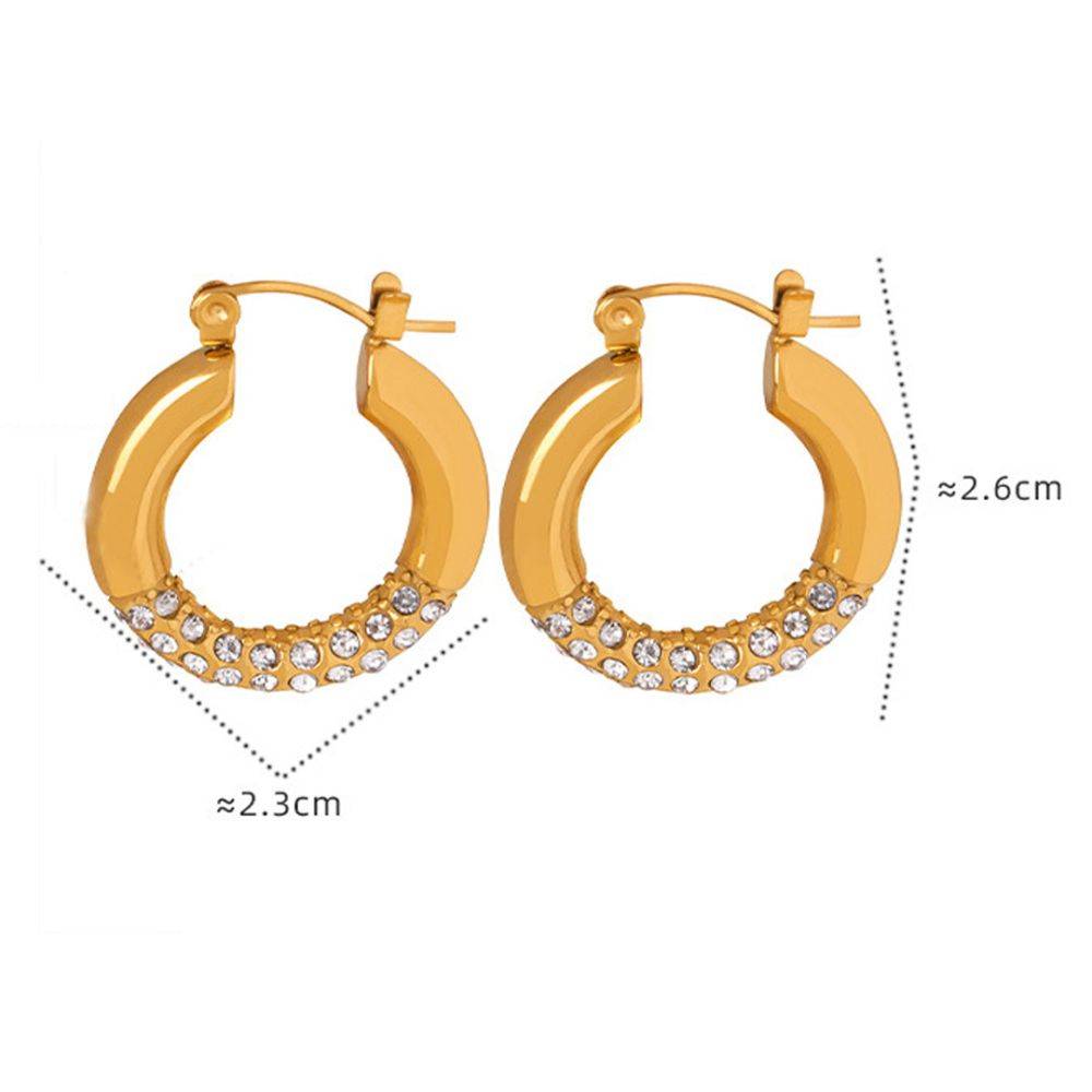 18K Gold Plated Waterproof Antitarnish Titanium Steel Rhinestone Hoop Earrings : AFT0924E867G