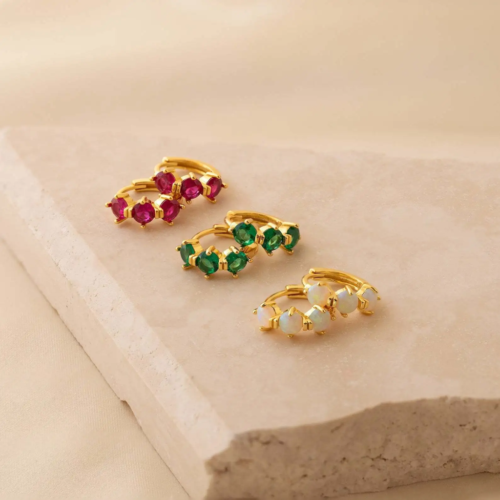 Birthstone Earring For Women | Premium Triple Stone Huggies | November Topaz : CJST226393811KP