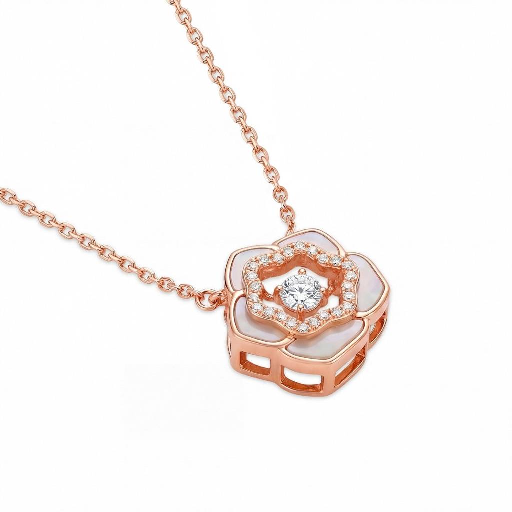 Interlinked Circle Rose Gold Plated 925 Silver Necklace : NL-30450-RG