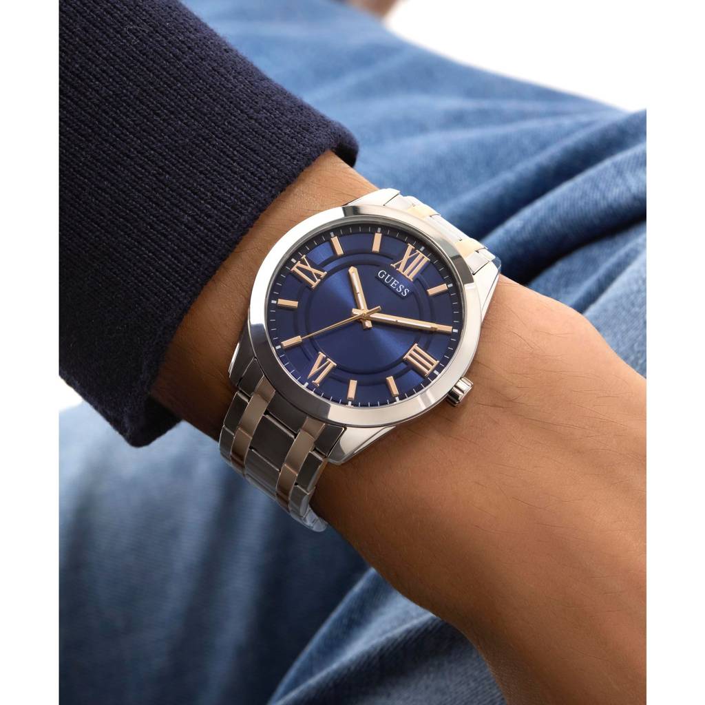 Guess Round 44Mm Blue Dial Analog Men Watch - Gw0893G2 : GW0893G2