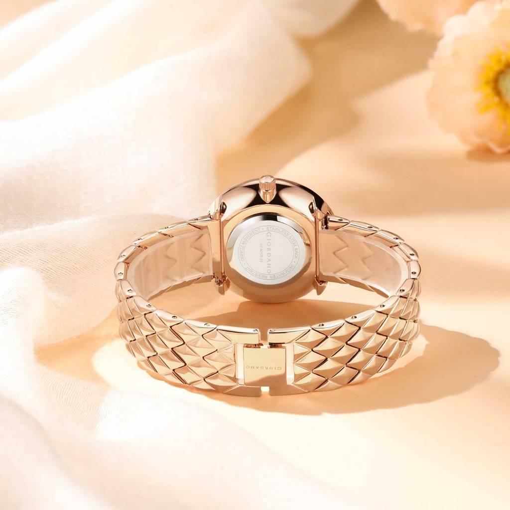 Giordano Elegant Analoge Watch For Women - Unique Rounded-Square Dial, Roman Numeral Dial, Date Display And Text : GZ-60121-22