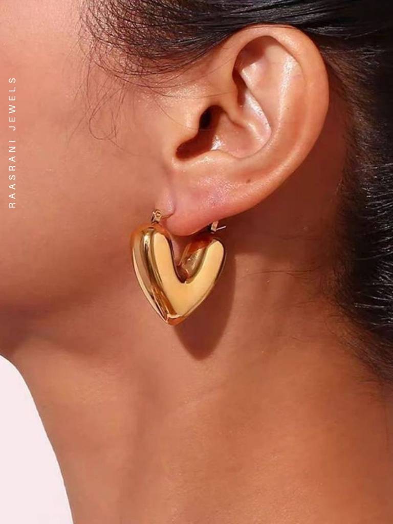 Gold Heart Hoop Earrings | 18K Gold Plated Everyday Hoops : ATE632GHH