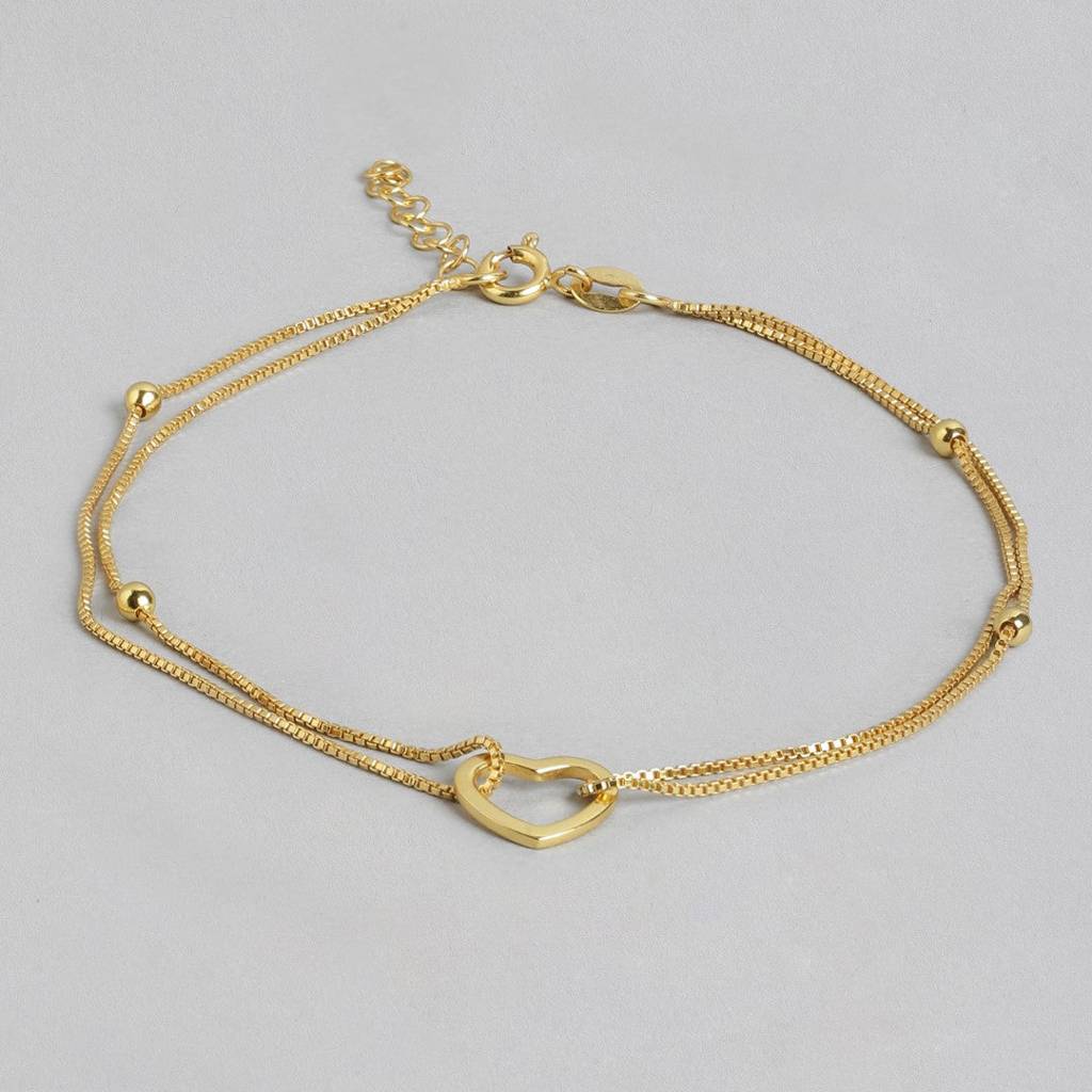 Dainty Silver Heart Gold Plated 925 Silver Anklets : ANK-60174-PAIR