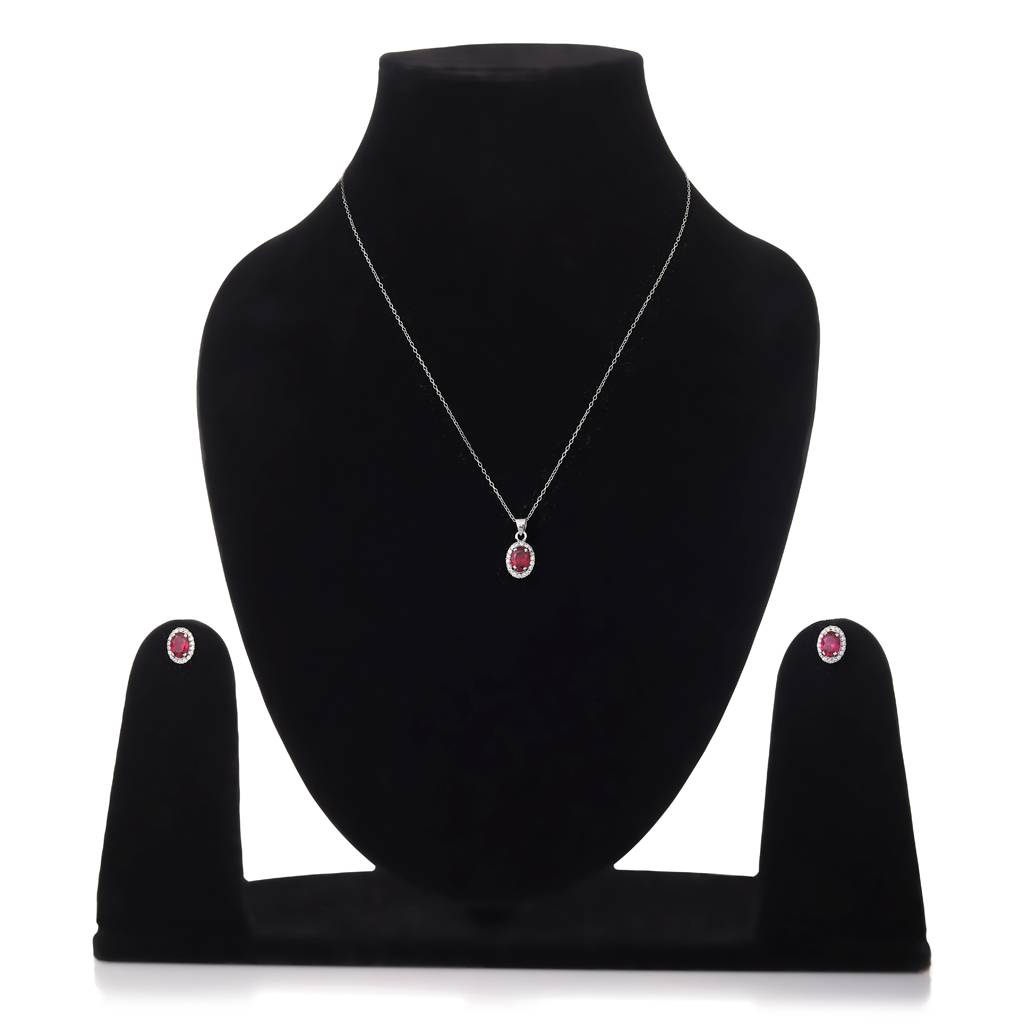 Iski Uski 925 Sterling Silver Arohi Ruby Pendant Set
