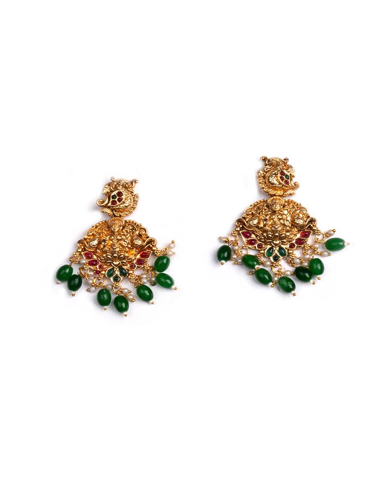 Luxurious Laxmi Patti Combo Jewelry Set With Green Beads : SATJS299GREEN