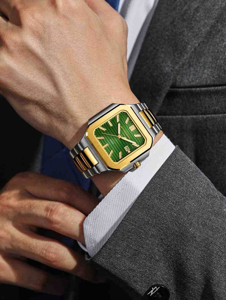 Giordano Square Formal Watch For Men Â Textured Dial,Day & Date Display And Stylish Stainless Steel Strap : GZ-50174-33