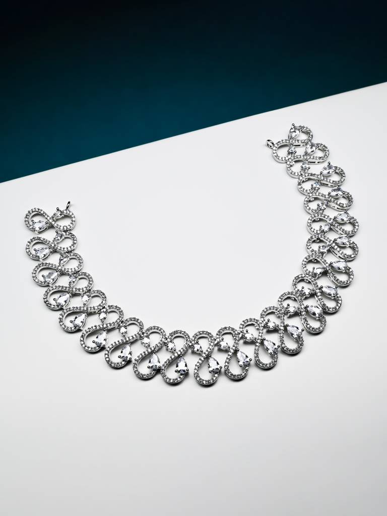 Ratna Necklace With Earrings | American Diamond : RKNP000023