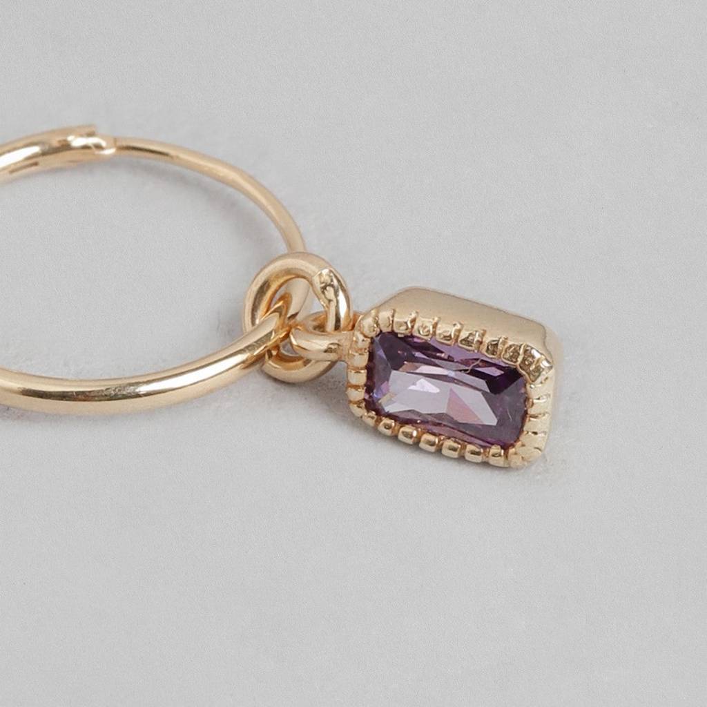 Amethyst Stone Rose Gold Plated 925 Sterling Silver Loop Earring : EAR-20263