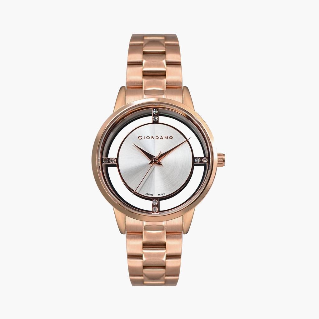 Giordano Analog Stylish Watch For Women With See-Through Dial With Crystal Accents And Stainless Steel Strap : GZ-60078-22