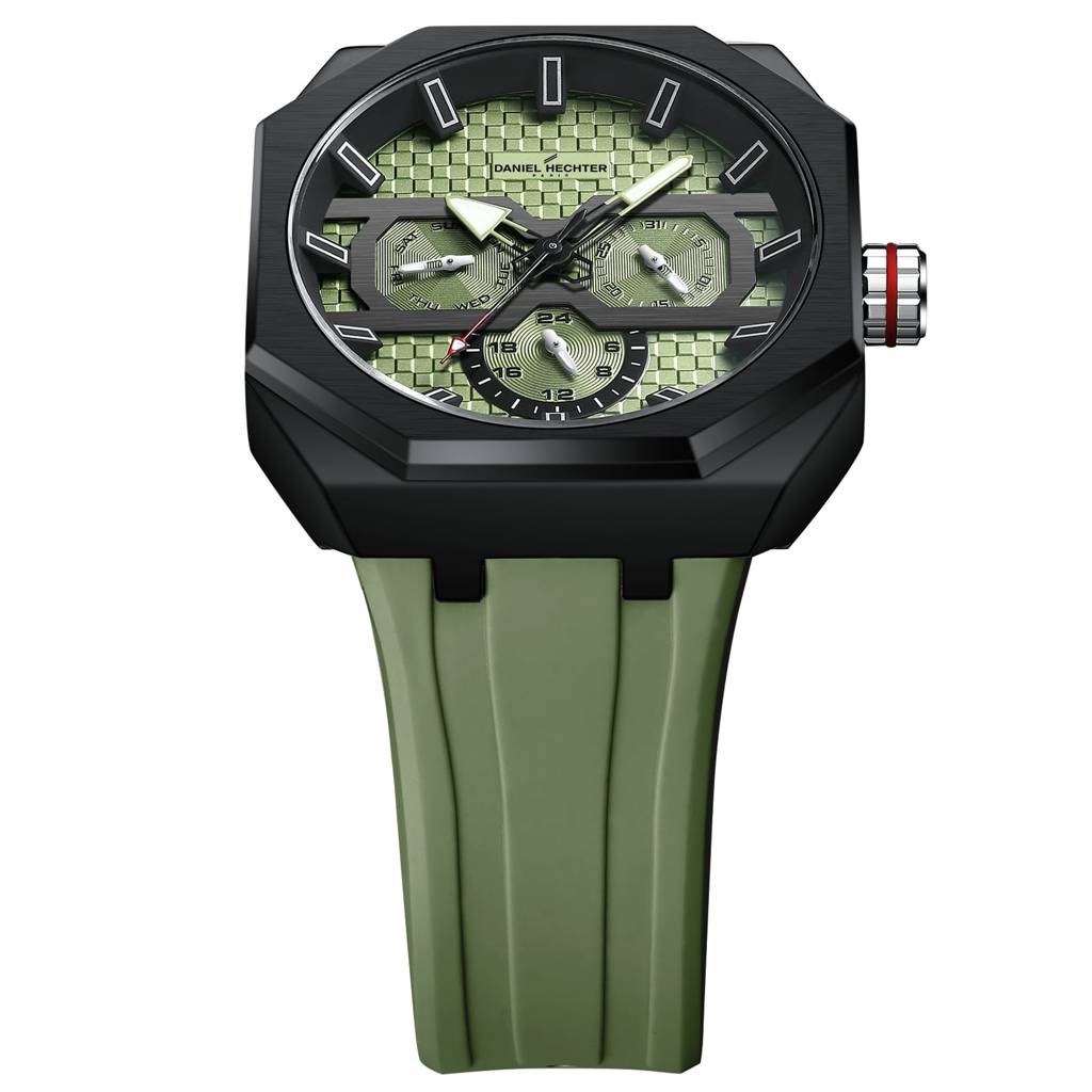 Daniel Hechter Paris Kleber Collection Sporty Multifunction Watch For Men With Checkered Geometric Dial, Day & Da : DHM1023-02