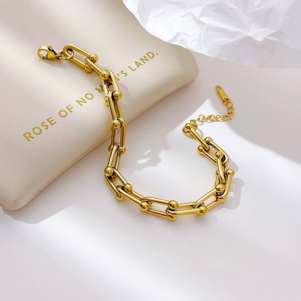 8K Gold Plated U-Shaped Chain Link Necklace And Bracelet : ATO0624NB005G