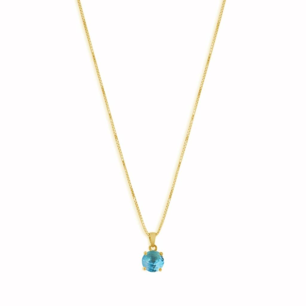 Blue Solitaire Gold Plated Box Chain Pendant With Chain : PEN-30033-C