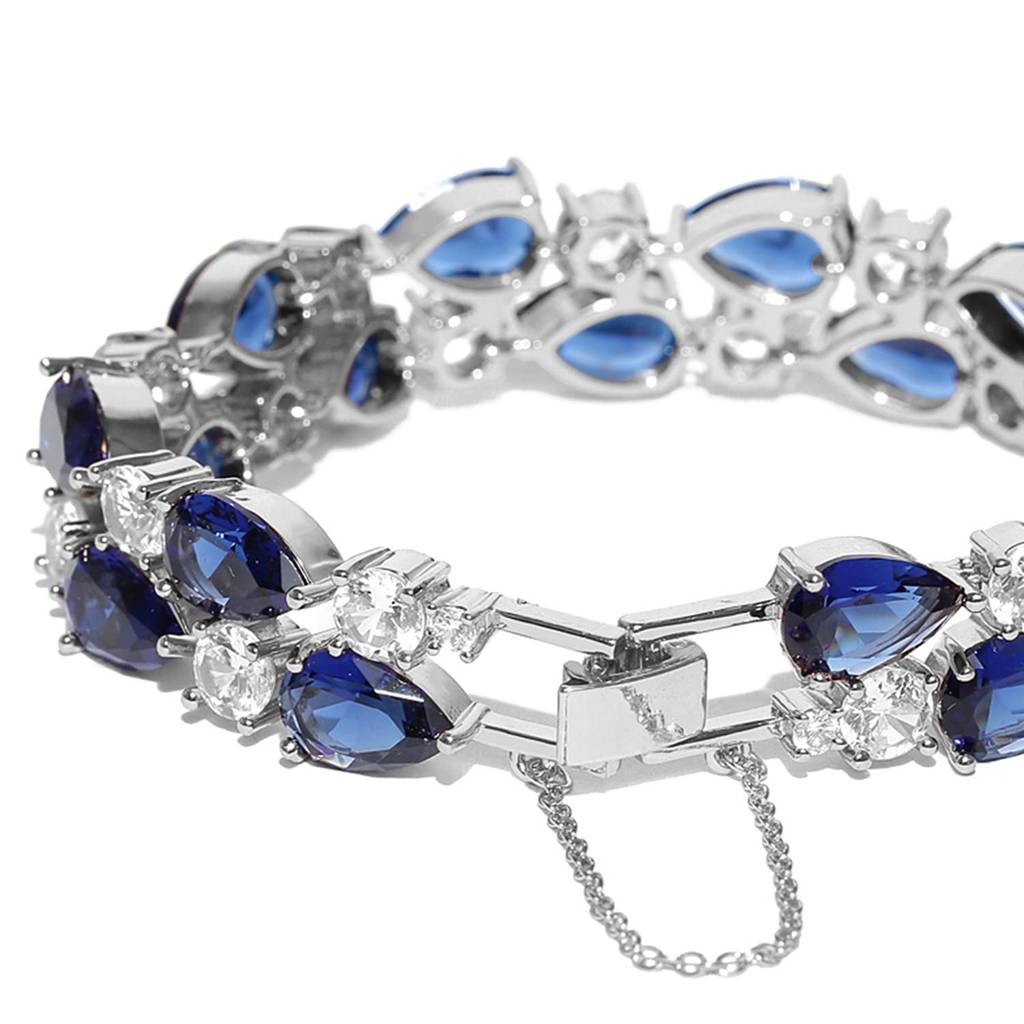 Blue Cubic Zirconia Silver Plated Studded Bracelet For Women Girls - Valentines Gift For Her : PX9B05S