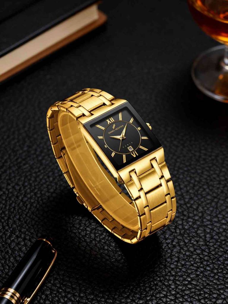 Daniel Hechter Paris Gallieni Collection Vintage Analog Watch For Men - Rectangular Dial With Roman Numerals, Dat : DHM1029-33