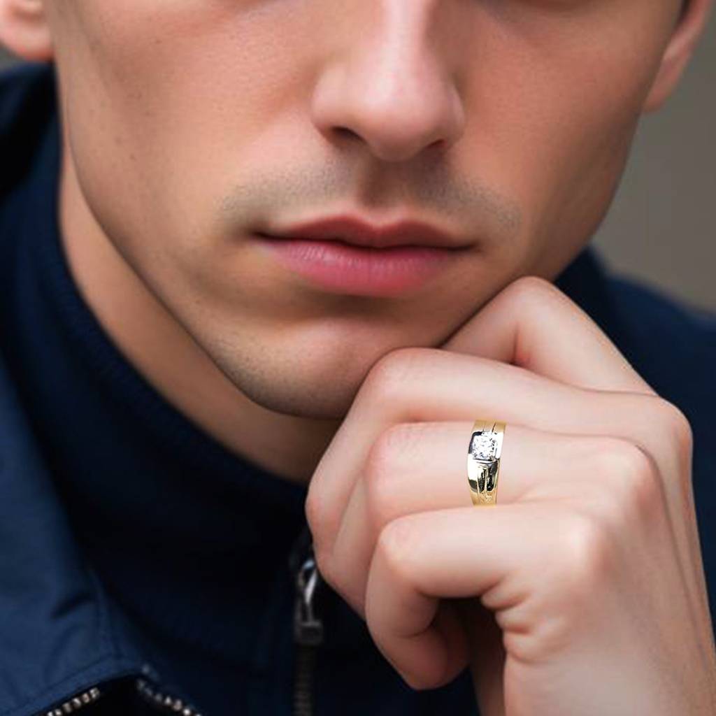 Golden Solitaire Prince Band Ring : ZLCPLR-1009-MY