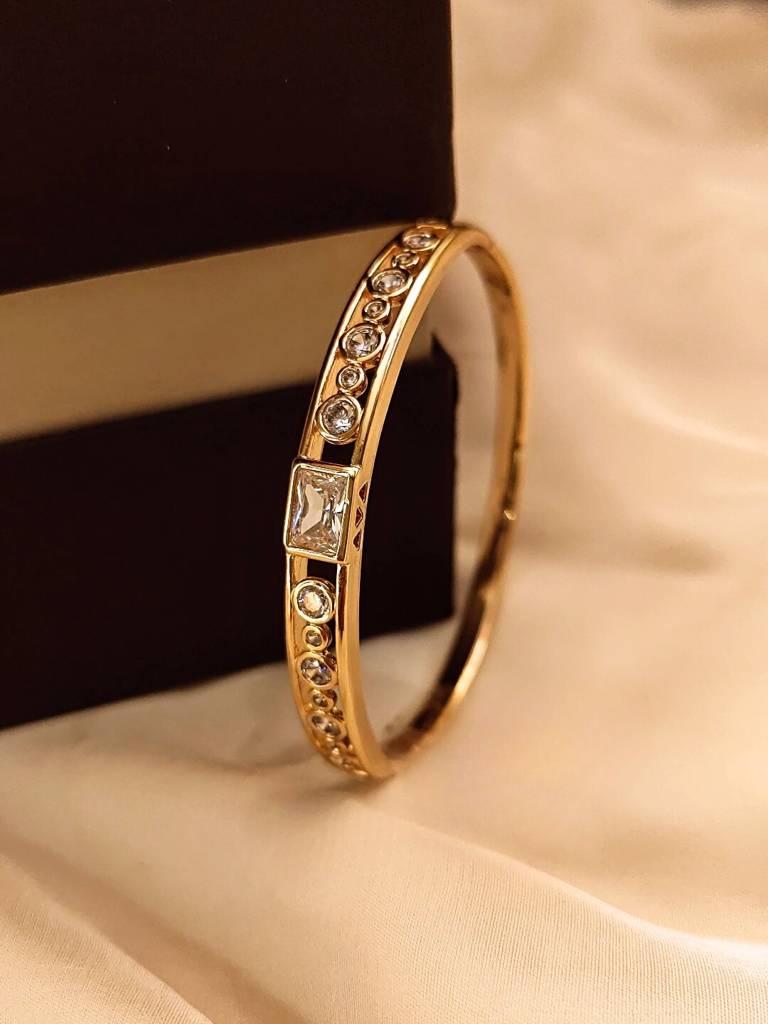 Aurum Deco Cuff Â Rose Gold | Square & Round Ad Stones | Luxe Press-Lock Fit : S925B505ADC