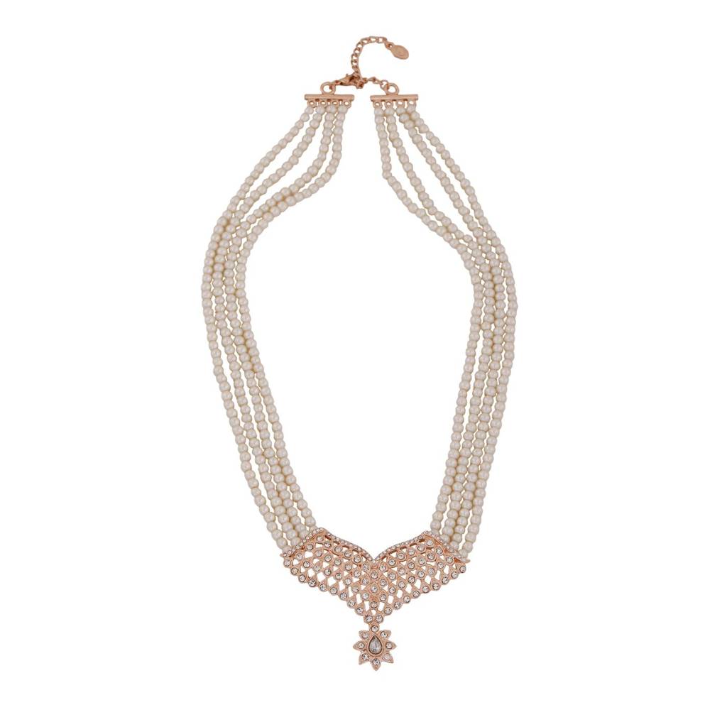 Estele Rose Gold Plated Sparkling Necklace Set With Crystals For Women
