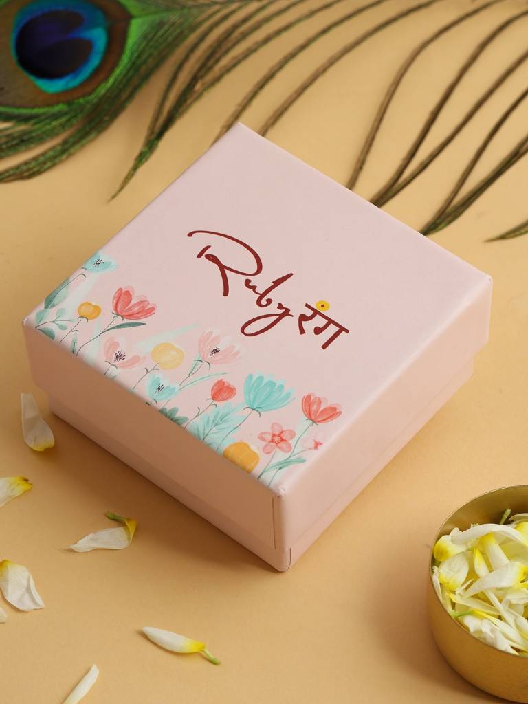 Ruby Raang Semi-Circle Gold Blue Earrings Set With Maang Tikka : RRKDEC25-15