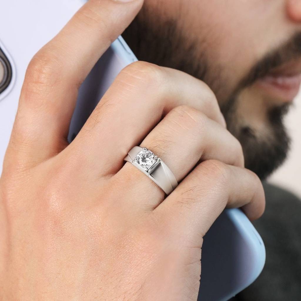 Cz Solitaire 925 Sterling Silver Ring For Him (Adjustable) : RNG-40066