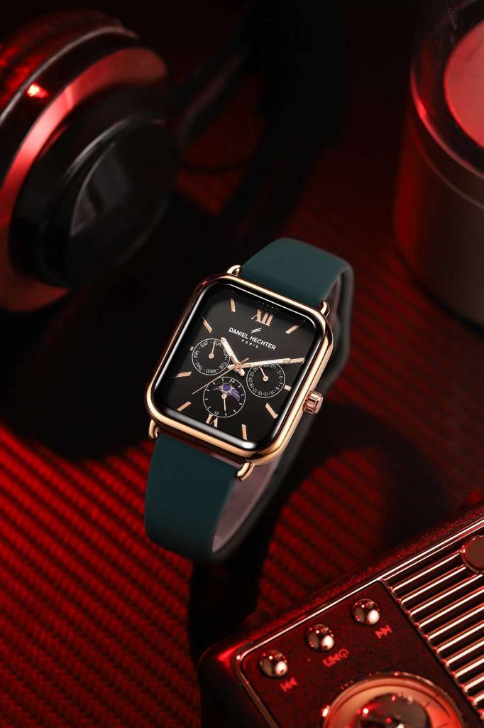 Daniel Hechter Paris Montmartre Unisex Multifunction Square Watch Â Black Dial With Day-Date & 24-Hour Subdial : DHU-1001-02