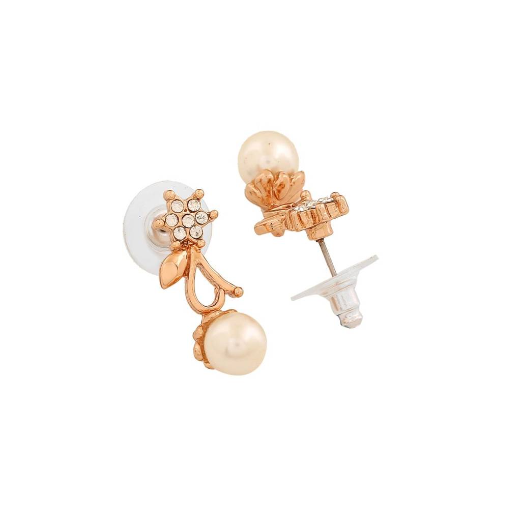 Estele Rose Gold Plated Elegant Blossom Designer Necklace Set With White Pearl For Women
