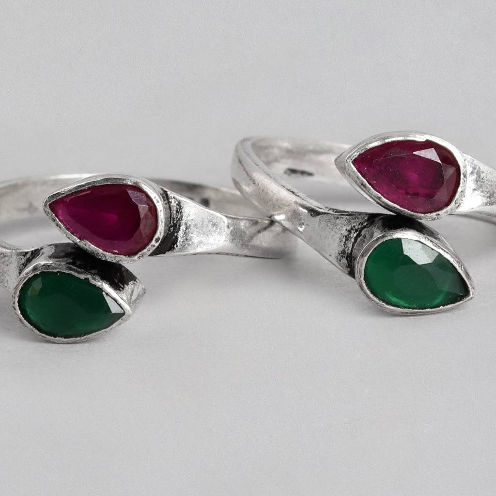 Jeweled Harmony Silver-Plated 925 Sterling Silver Toe Ring : TOE-10062-R