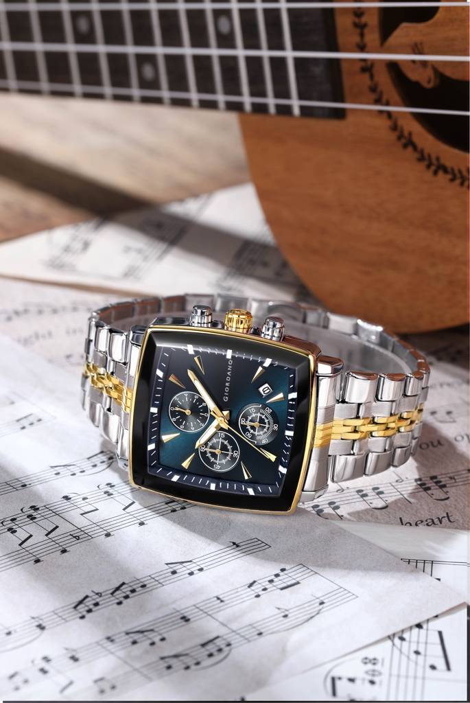 Giordano Multi Function Watch For Men With Square Dial, Stainless Steel Strap And Date Display : GZ-50138-44
