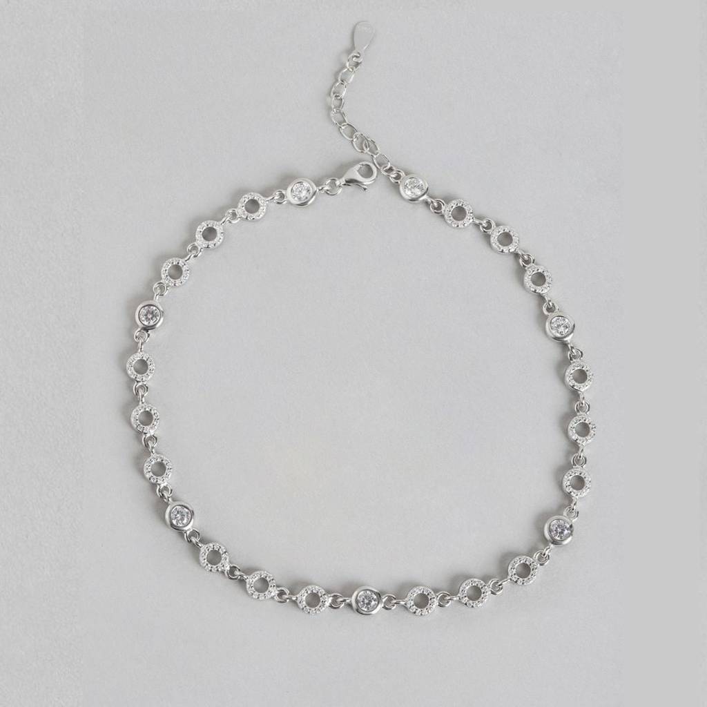 Radiant Glamour Cubic Zirconia Rhodium Plated 925 Sterling Silver Anklet : ANK-60334-PAIR-R