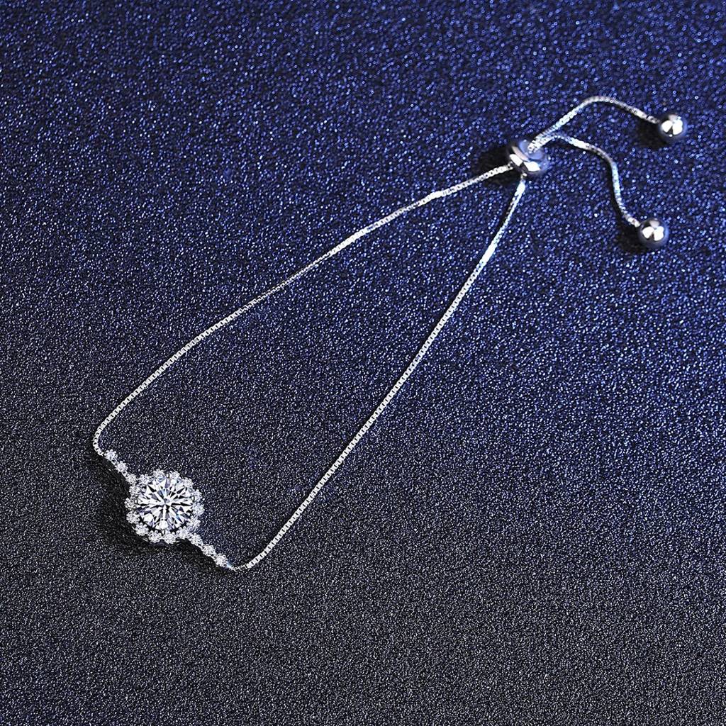1 Ct Flower Pattern 925 Sterling Silver Adjustable Round Moissanite Bracelet : FlowerPattern_1ct_MSB-006