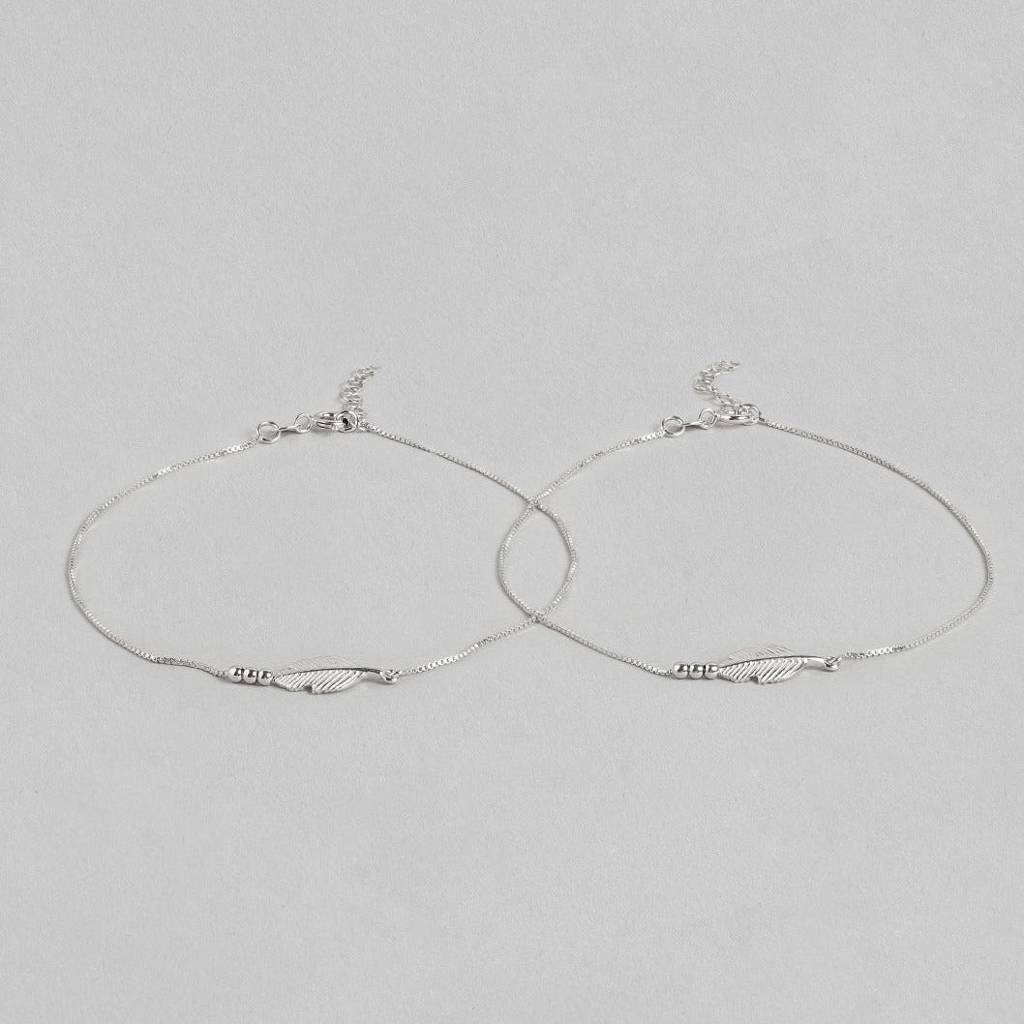 Leaf 925 Sterling Silver Anklet : ANK-60125-PAIR