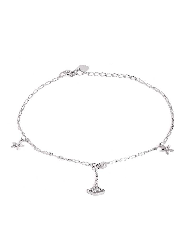 Silver Floral Charms Adjustable Anklet : WAN00032