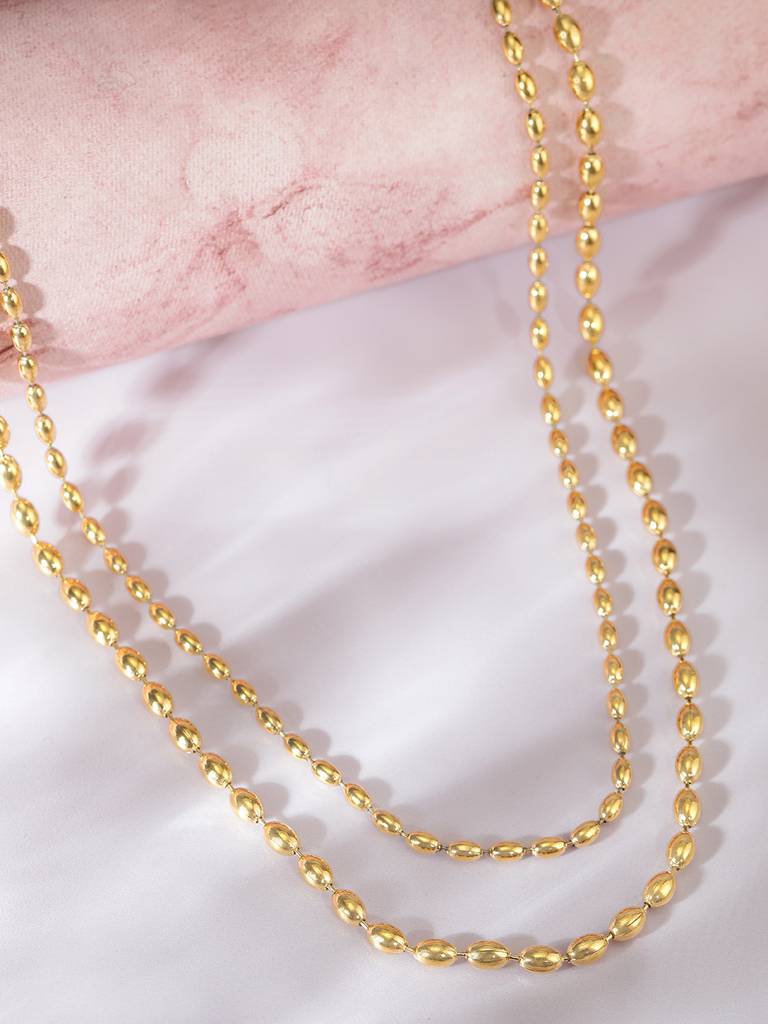 Golden Double Layer Oval Bead Chain Necklace : AVPE10062