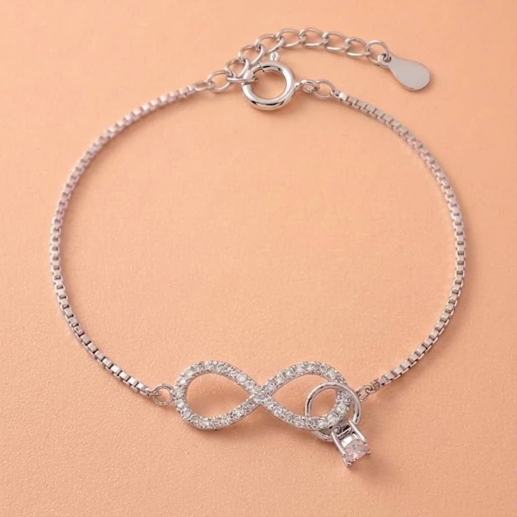 Sparkling Infinity & Solitaire Box Chain Bracelet : BR1147