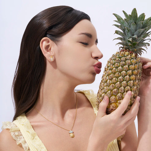 18K Gold Vermeil Pave Leaf Pineapple Necklace For Women | Valentine Gift Jewellery : KNP0078-Gold