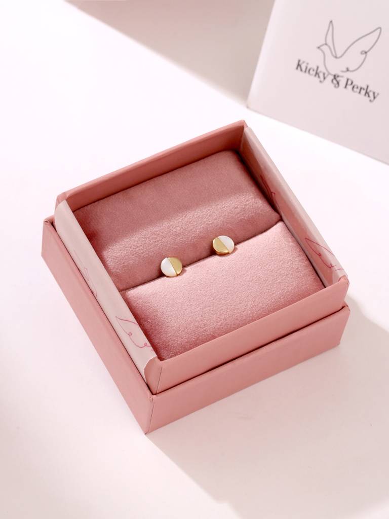 Kicky And Perky 925 Sterling Silver Mop Round Stud Earring : VSILIJE047_G