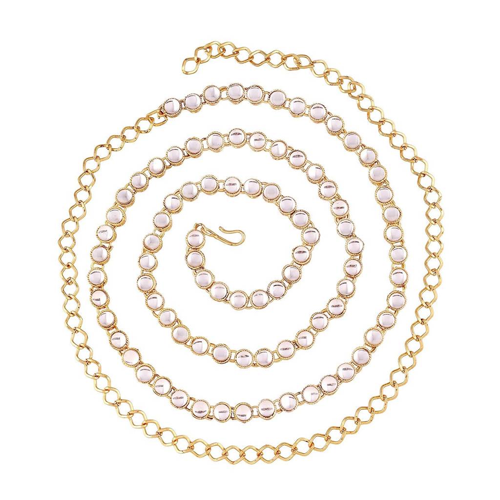 Peora Traditional Jewellery Gold Plated Kundan Waist Belt Kamarband Belly Chain For Women Girls : PF37BCH020