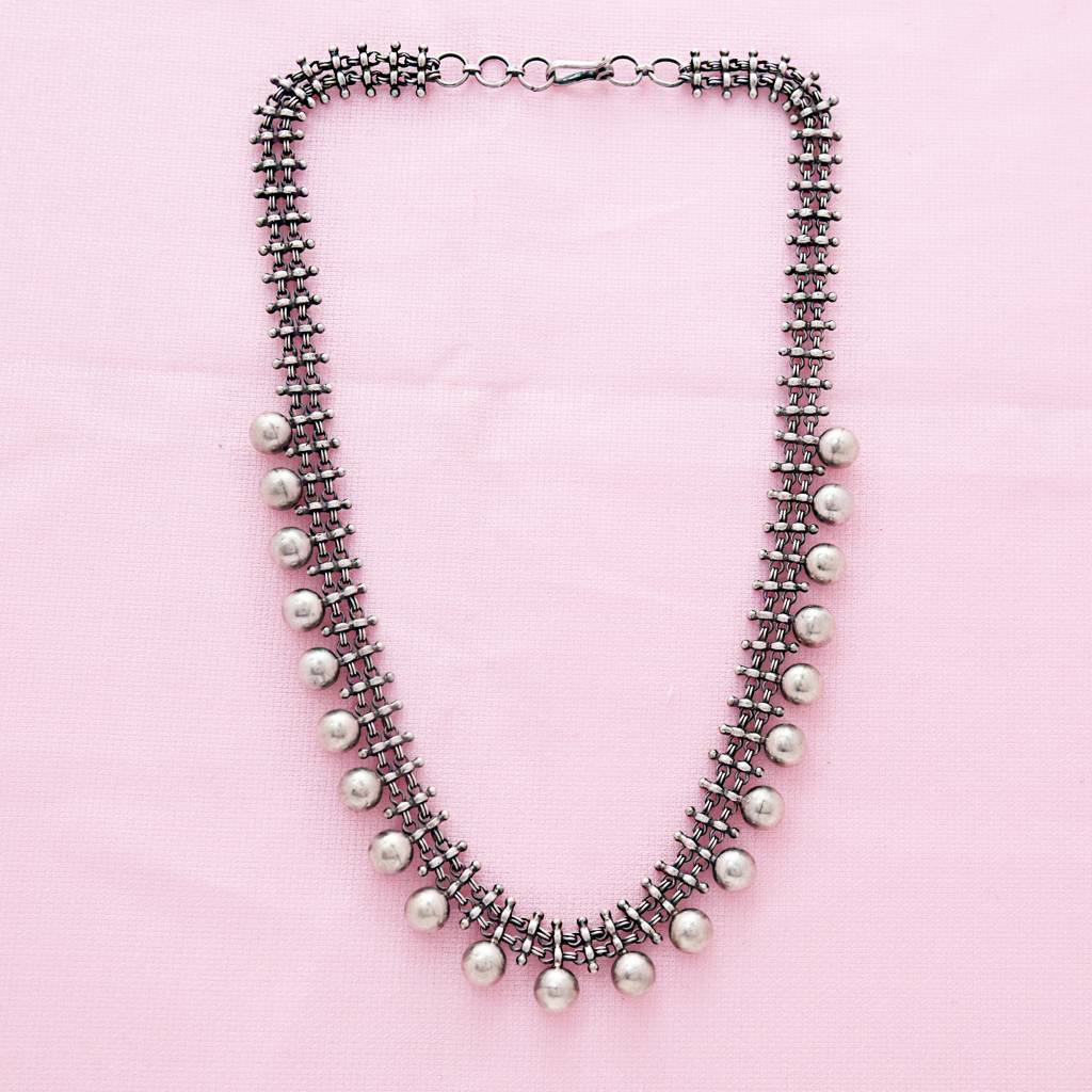 925 Pure Silver Antique Elegant Necklace | Classic Pearl Beaded Necklace : NL1031A