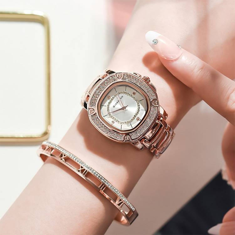 Giordano Analog Dress Watch For Women With Square Dial, Crystal-Accented Bezel And Stainless Steel Strap : GZ-60109-44