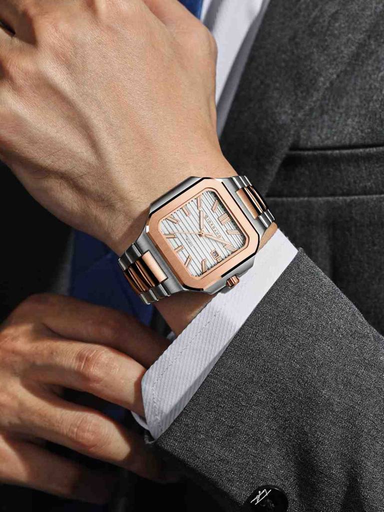 Giordano Square Formal Watch For Men Â Textured Dial,Day & Date Display And Stylish Stainless Steel Strap : GZ-50174-22