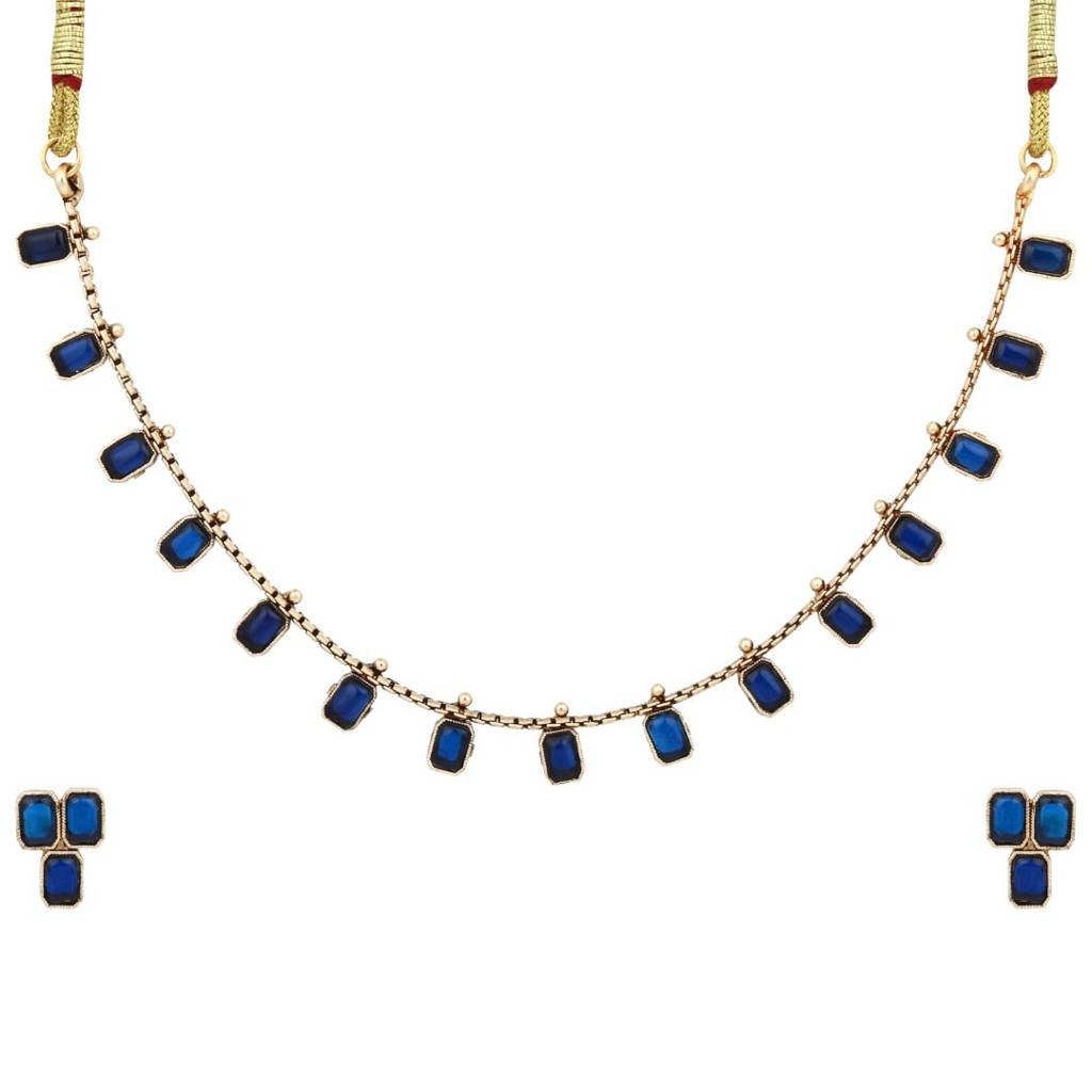 Gold Plated Delicate Necklace Set : S24MRNKS489BLU
