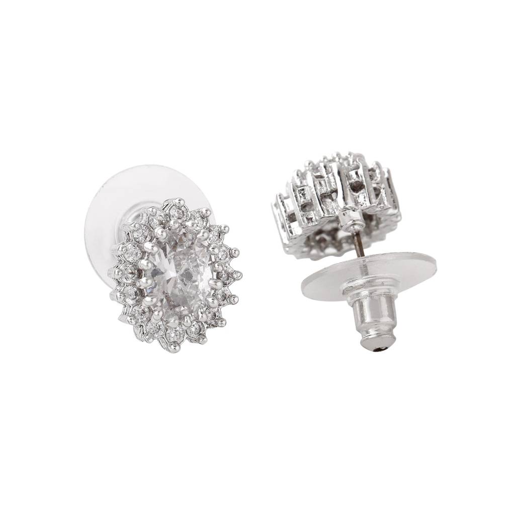 Estele Rhodium Plated Cz Twinkling Stud Earrings For Women