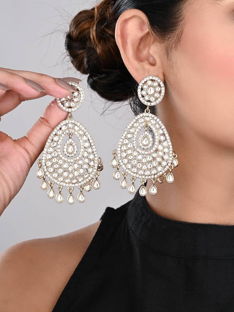 Gold Plated Kundan Chandbali Earring : S24KCER437GLD