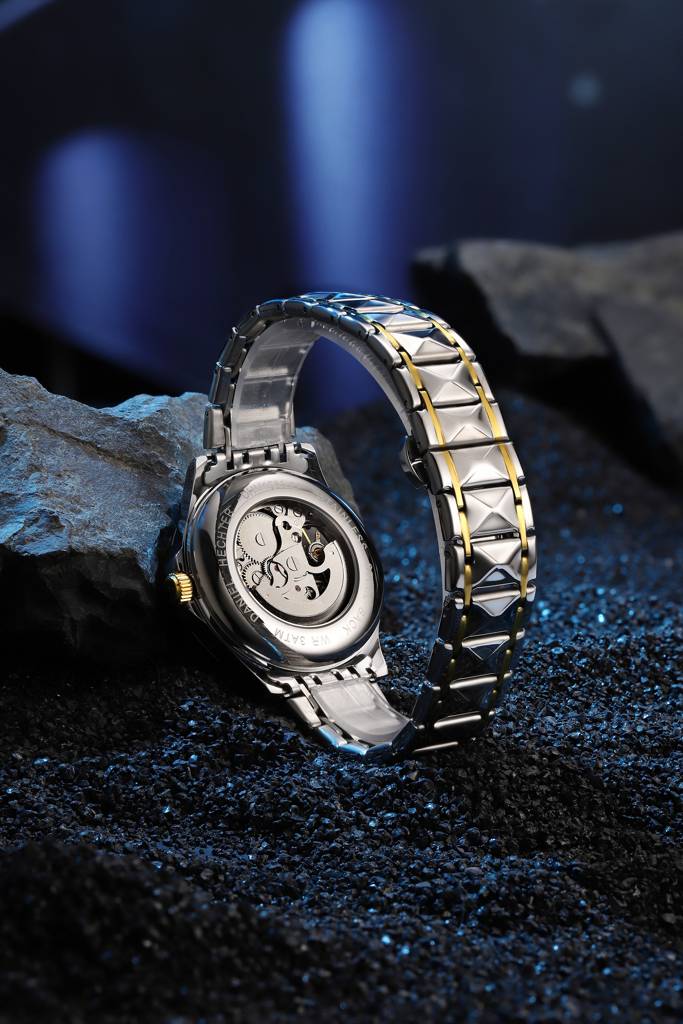 Paris Tech Collection Automatic Skeleton Wrist Watch For Men – Sunburst Dial, Stainless Steel Strap, Mechanical M : DHM1068-22