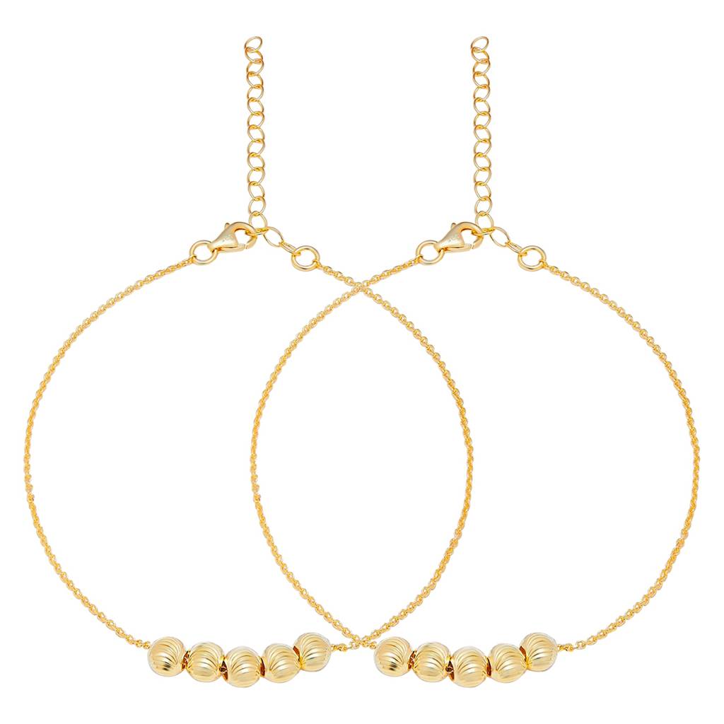 Golden Bead Plated 925 Sterling Silver Anklet : ANK-60162-PAIR