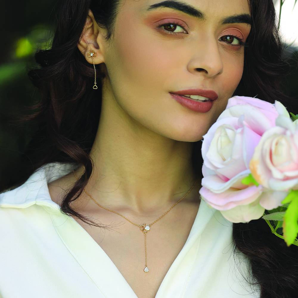 Four Leaf Cascade - Lab Diamond Lariat Necklace : LLNK0119