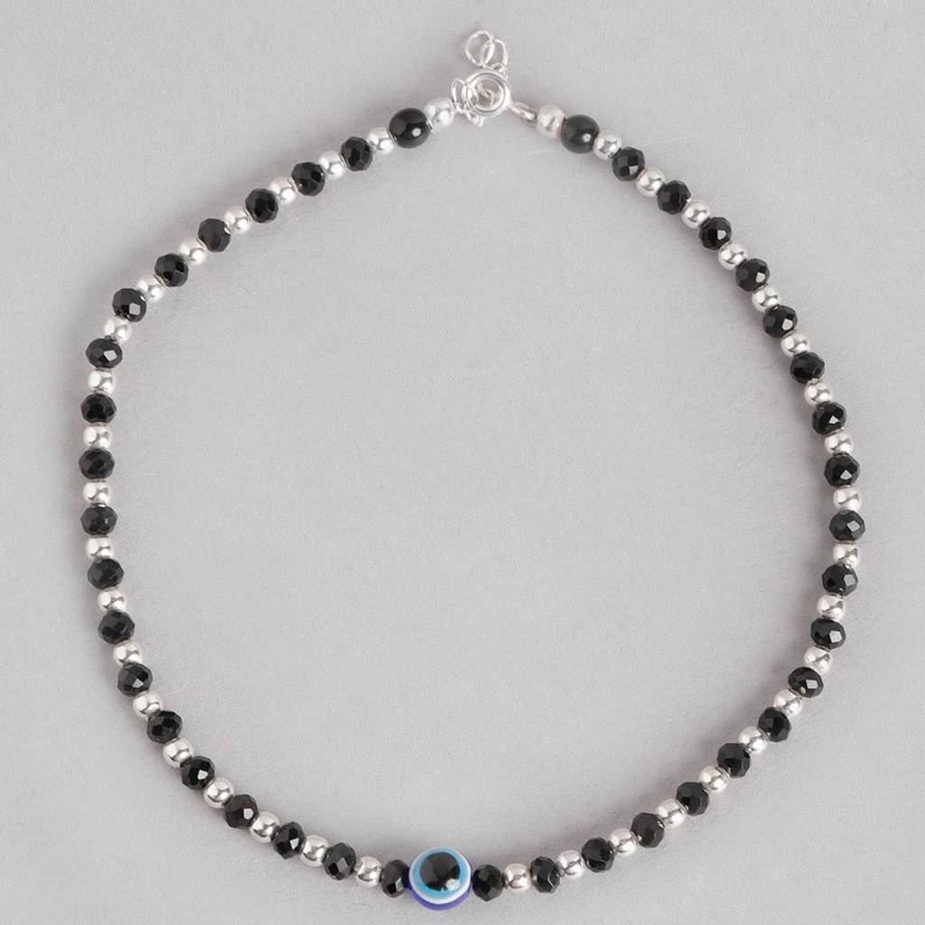 Evil Eye Black Beads 925 Sterling Silver Anklet : ANK-60102-PAIR