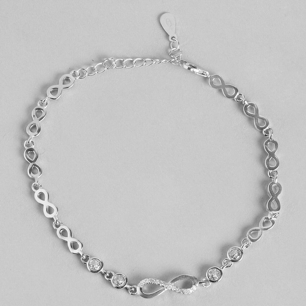 Infinity Rhodium Plated Cz 925 Sterling Silver Bracelet : BR-80019